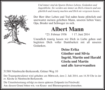 Anzeige von Albert Mann von  Extra Blatt  Lokalanzeiger 