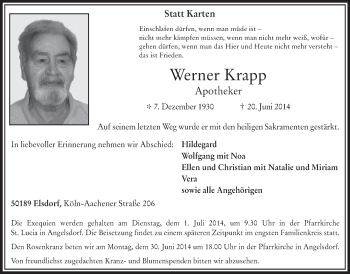 Anzeige von Werner Krapp von  Werbepost 
