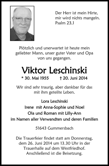 Anzeige von Viktor Leschinski von  Anzeigen Echo 