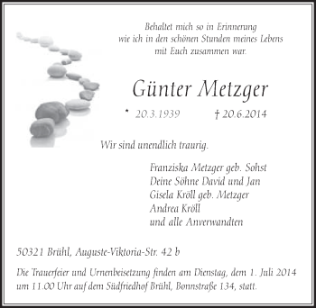 Anzeige von Günter Metzger von  Wochenende 