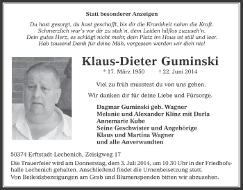 Anzeige von Klaus-Dieter Guminski von  Werbepost 