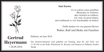Anzeige von Gertrud Heyermann von  Wochenende 