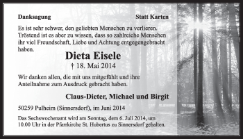 Anzeige von Dieta Eisele von  Sonntags-Post 