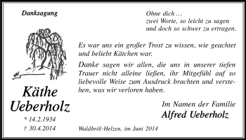 Anzeige von Käthe Ueberholz von  Lokalanzeiger 
