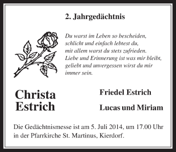 Anzeige von Christa Estrich von  Werbepost 