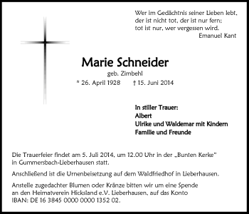 Anzeige von Marie Schneider von  Anzeigen Echo 