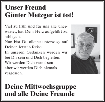 Anzeige von Günter Metzger von  Schlossbote/Werbekurier 
