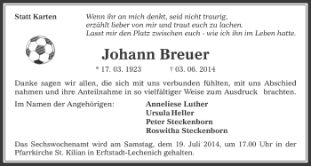 Anzeige von Johann Breuer von  Werbepost 