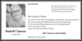 Anzeige von Rudolf Clausen von  Sonntags-Post 