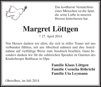 Anzeige von Margret Löttgen von  Lokalanzeiger 