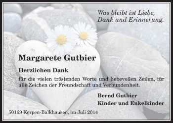 Anzeige von Margarete Gutbier von  Werbepost 