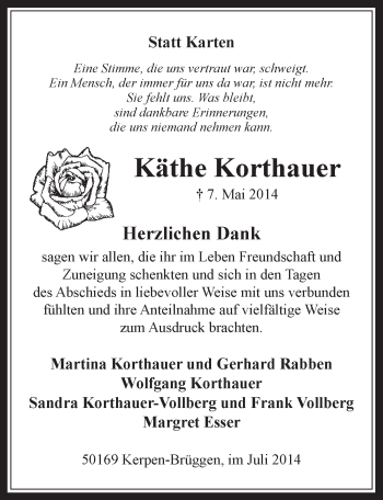 Anzeige von Käthe Korthauer von  Werbepost 