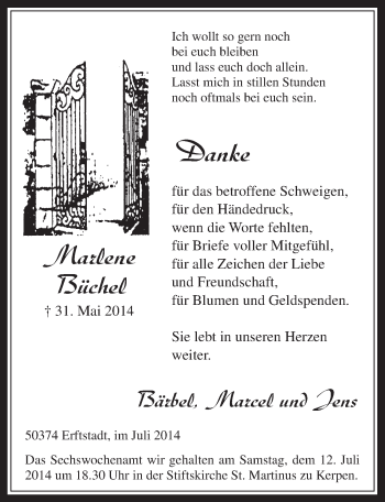 Anzeige von Marlene Büchel von  Werbepost 