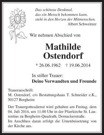 Anzeige von Mathilde Ostendorf von  Werbepost 
