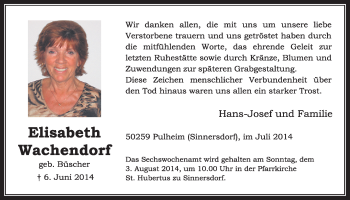 Anzeige von Elisabeth Wachendorf von  Sonntags-Post 