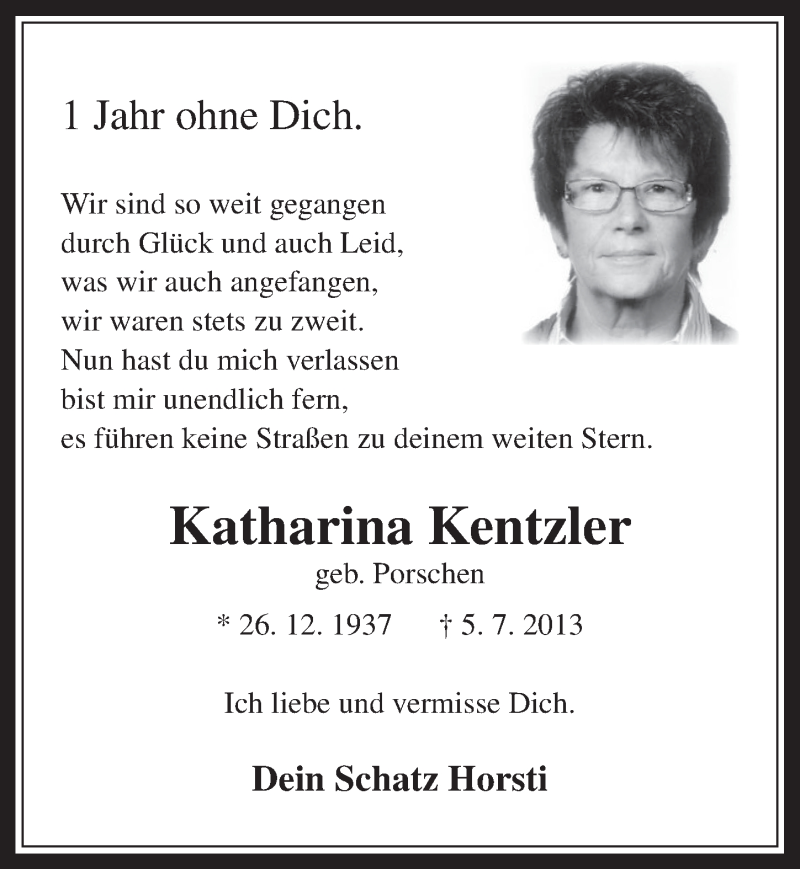  Traueranzeige für Katharina Kentzler vom 02.07.2014 aus  Wochenende 