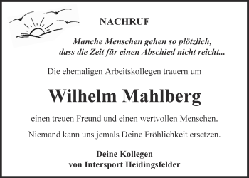 Anzeige von Wilhelm Mahlberg von  Blickpunkt Euskirchen 