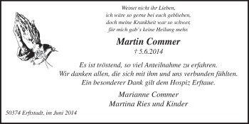 Anzeige von Martin Commer von  Schlossbote/Werbekurier 