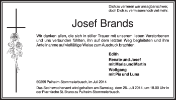 Anzeige von Josef Brands von  Sonntags-Post 