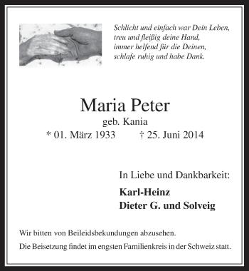 Anzeige von Maria Peter von  Werbepost 