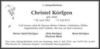 Anzeige von Christel Körfgen von  Werbepost 