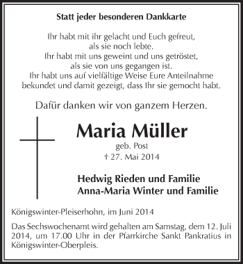 Anzeige von Maria Müller von  Extra Blatt 