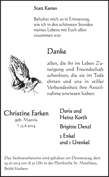 Anzeige von Christine Farken von  Schlossbote/Werbekurier 