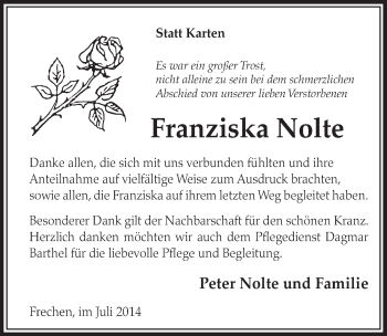 Anzeige von Franziska Nolte von  Sonntags-Post 