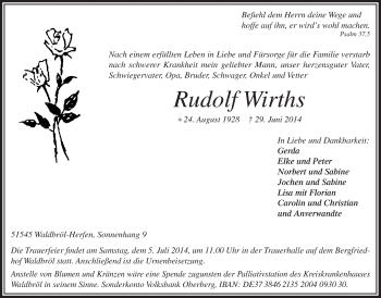Anzeige von Rudolf Wirths von  Lokalanzeiger 