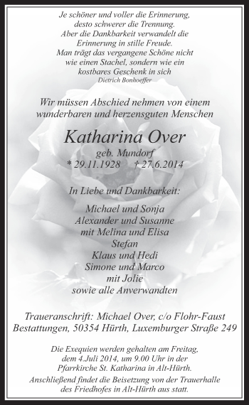 Anzeige von Kathaina Over von  Wochenende 