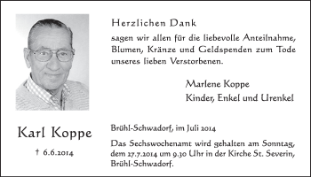 Anzeige von Karl Koppe von  Schlossbote/Werbekurier 