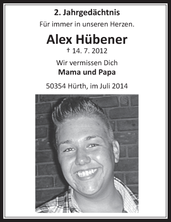 Anzeige von Alex Hübener von  Wochenende 