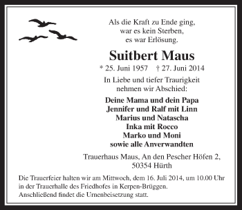 Anzeige von Suitbert Maus von  Wochenende  Werbepost 