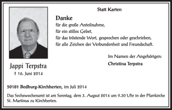Anzeige von Jappi Terpstra von  Sonntags-Post 