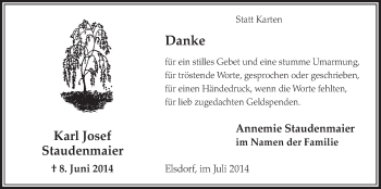 Anzeige von Karl Josef Staudenmaier von  Sonntags-Post 