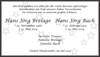 Anzeige von Hans Jörg Brelage von  Sonntags-Post 