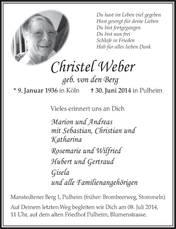 Anzeige von Christel Weber von  Sonntags-Post 