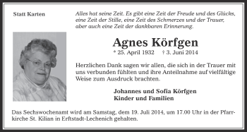 Anzeige von Agnes Körfgen von  Werbepost 