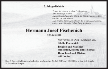 Anzeige von Hermann Josef Fischenich von  Werbepost 