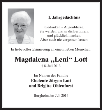 Anzeige von Magdalena Leni Lott von  Werbepost 