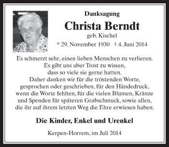 Anzeige von Christa Berndt von  Werbepost 