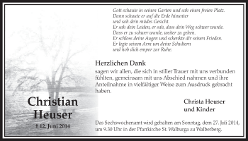 Anzeige von Christian Heuser von  Schlossbote/Werbekurier 
