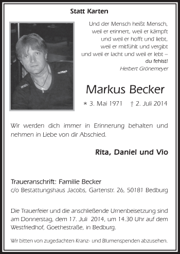 Anzeige von Markus Becker von  Werbepost 