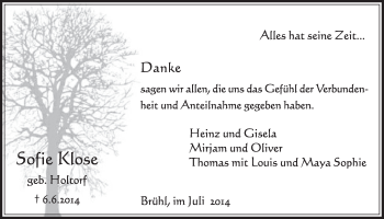 Anzeige von Sofie Klose von  Schlossbote/Werbekurier 