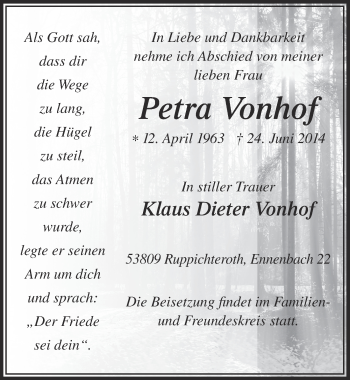 Anzeige von Petra Vonhof von  Lokalanzeiger 