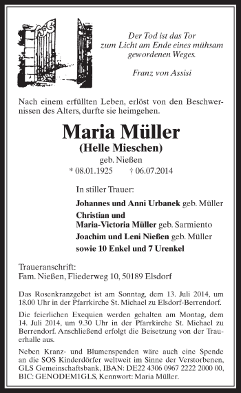Anzeige von Maria Müller von  Werbepost 