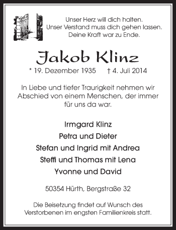 Anzeige von Jakob Klinz von  Wochenende 