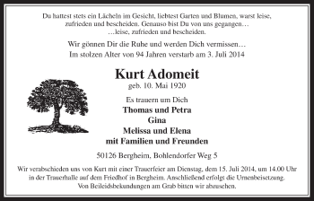 Anzeige von Kurt Adomeit von  Werbepost 