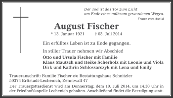 Anzeige von August Fischer von  Werbepost 