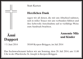 Anzeige von Änni Dappert von  Werbepost 